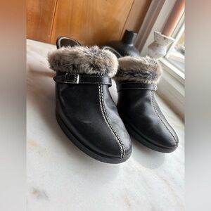 Vintage Black Fur-Lined Women's heeled clogs